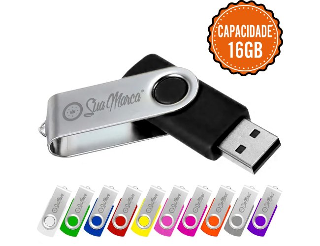 Pen Drive Giratrio Personalizado De Plstico E Metal Com Capacidade De 16GB