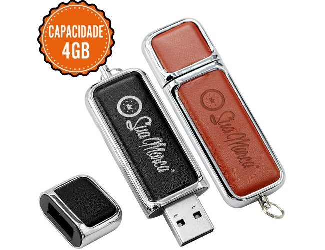 Pen Drive Personalizado De Couro Sinttico E Metal Com Tampa Protetora E Capacidade De 4GB