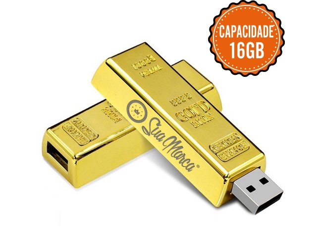 Pen Drive Personalizado Com Formato De Barra De Ouro Retrtil E Capacidade De 16GB