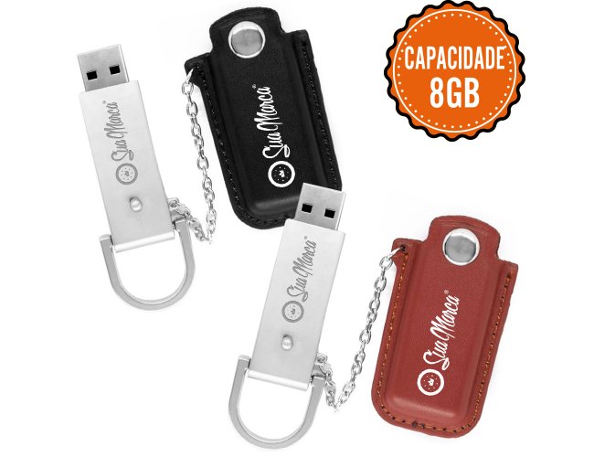 Pen Drives Personalizado De Metal Com Capinha Protetora De Couro Sinttico, Correntinha E Capacidade De 8GB