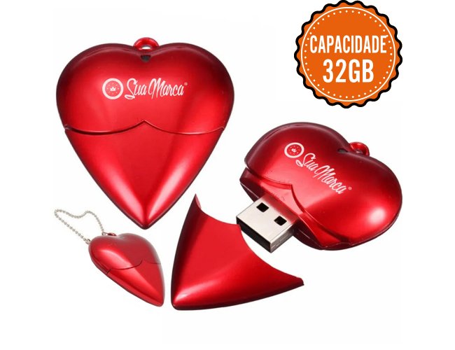 Pen Drive Personalizado Com Formato De Corao Em Plstico E Capacidade De 32GB