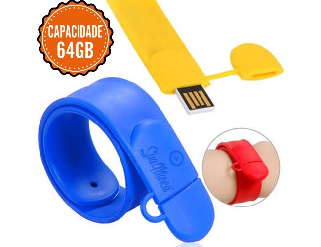 Pulseiras Pen Drive Personalizada Bate-Enrola De Silicone Com Capacidade De 64GB