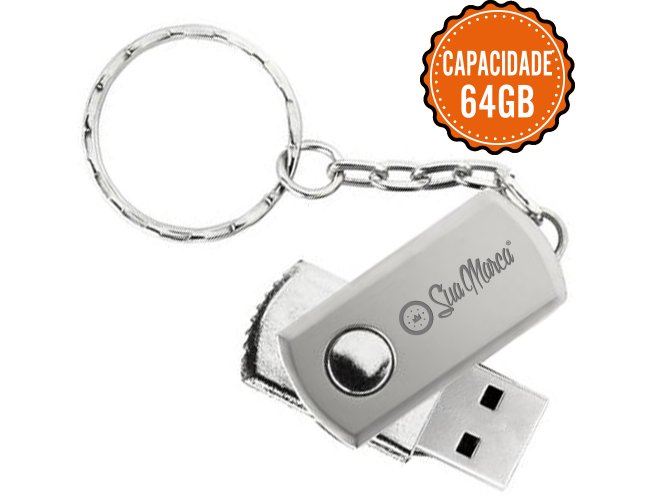 Pen Drive Personalizado Giratrio De Metal Com Argola De Chaveiro IRON E Capacidade De 64GB