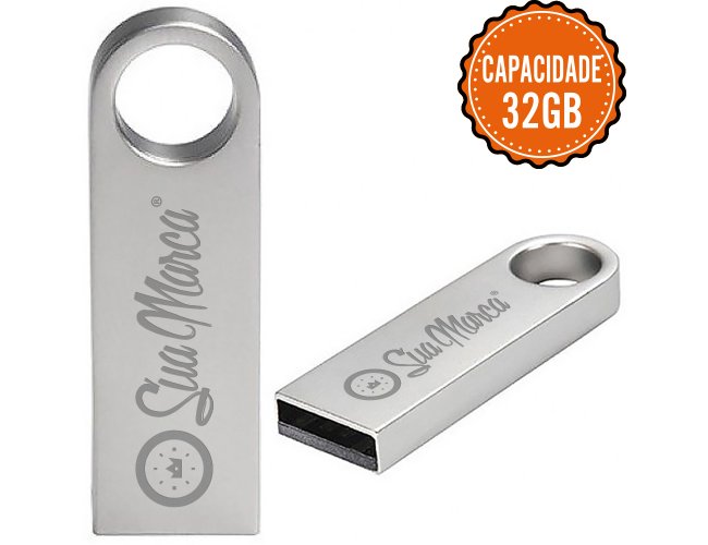 Mini Pen Drive Personalizado De Metal Com Furo Redondo E Capacidade De 32GB