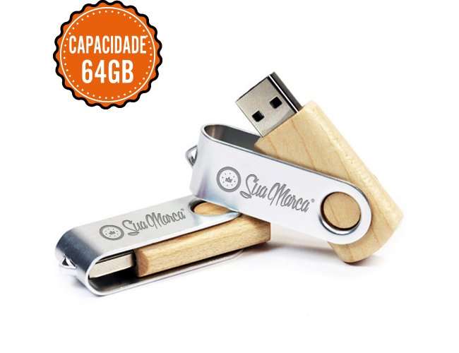 Pen Drive Giratrio Ecolgico Personalizado De Bambu E Metal Com Capacidade De 64GB