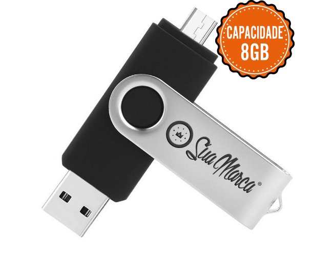 Pen Drive Giratrio Personalizado De Plstico E Metal Com Sada USB E Micro USB E Capacidade De 8GB