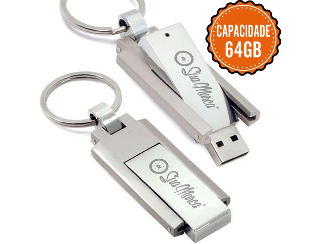 Pen Drive Personalizado De Metal Giratrio Com Argola Para Chaveiro HARD E Capacidade De 64GB